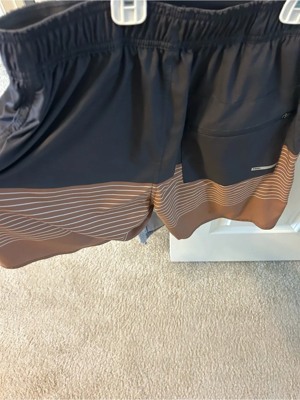 Mens Black and Brown Striped Swim Suit